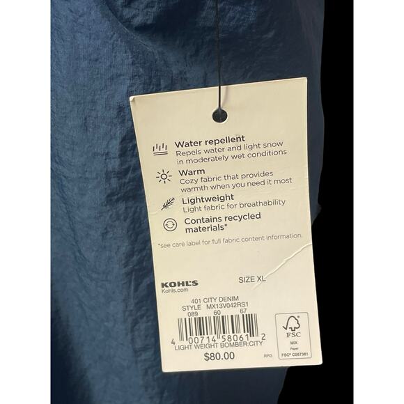 FLX Lightweight Bomber Jacket City Denim Blue Size XL New with Tag - Picture 8 of 9